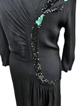 Load image into Gallery viewer, 1940s Black Crepe Sequin Cocktail Dress
