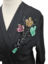 Load image into Gallery viewer, 1940s Black Crepe Sequin Cocktail Dress
