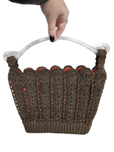 Load image into Gallery viewer, 1940s Brown Crochet Bag With Chunky Lucite Handle
