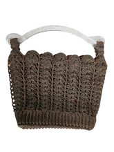 Load image into Gallery viewer, 1940s Brown Crochet Bag With Chunky Lucite Handle
