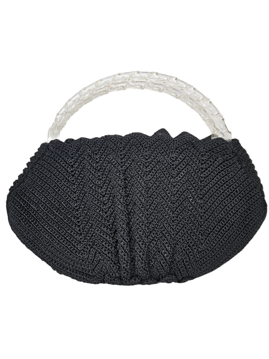 1940s Black Crochet Bag With Chunky Lucite Handles