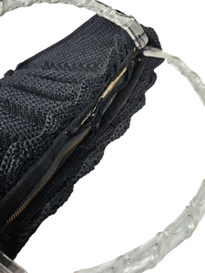 1940s Black Crochet Bag With Chunky Lucite Handles