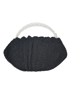 1940s Black Crochet Bag With Chunky Lucite Handles