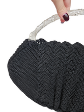 Load image into Gallery viewer, 1940s Black Crochet Bag With Chunky Lucite Handles
