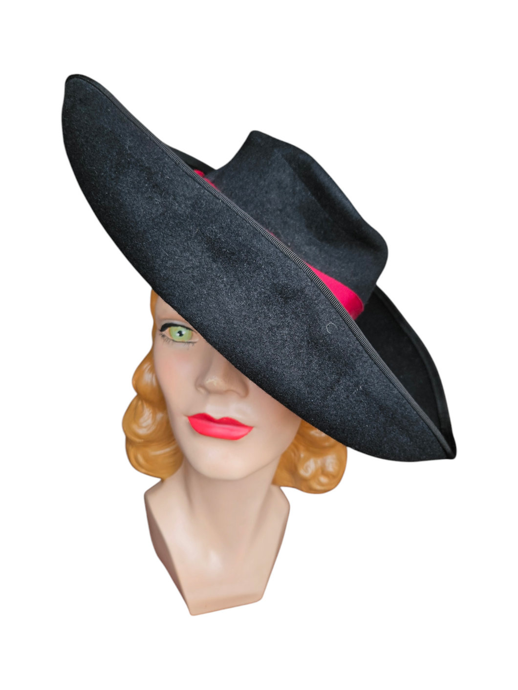 1940s Black and Red Felt Tilt Hat