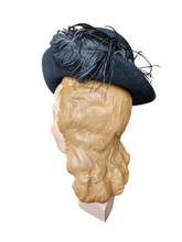 Load image into Gallery viewer, 1940s Black Felt Tilt Hat With Huge Feather
