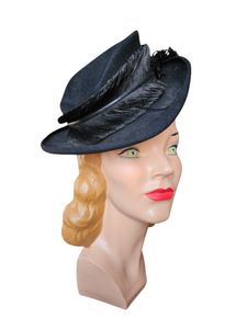 1940s Black Felt Tilt Hat With Huge Feather