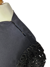 Load image into Gallery viewer, 1940s Black Crepe Beaded Waist and Lace Sleeve Dress
