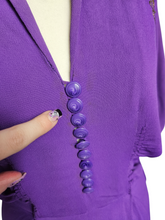 Load image into Gallery viewer, 1940s Bright Purple Crepe Dress With Gold Embroidery
