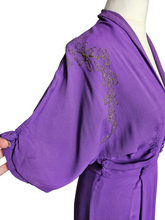 Load image into Gallery viewer, 1940s Bright Purple Crepe Dress With Gold Embroidery
