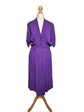 Load image into Gallery viewer, 1940s Bright Purple Crepe Dress With Gold Embroidery
