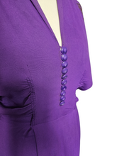 Load image into Gallery viewer, 1940s Bright Purple Crepe Dress With Gold Embroidery
