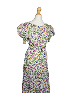 1930s Rare Floral Garden Party Dress With Mutton Sleeves