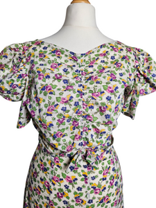 1930s Rare Floral Garden Party Dress With Mutton Sleeves
