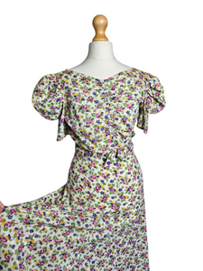 1930s Rare Floral Garden Party Dress With Mutton Sleeves