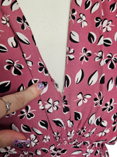 Load image into Gallery viewer, 1940s Pink, Black and White Leaf Print Crepe Dress
