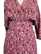 Load image into Gallery viewer, 1940s Pink, Black and White Leaf Print Crepe Dress
