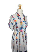 Load image into Gallery viewer, 1940s White Moygashel Dress With Multicoloured Flower Stripes
