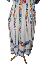 Load image into Gallery viewer, 1940s White Moygashel Dress With Multicoloured Flower Stripes
