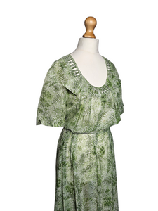 1940s Apple Green Floral Chiffon Dress