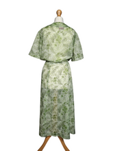 Load image into Gallery viewer, 1940s Apple Green Floral Chiffon Dress
