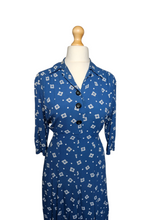 Load image into Gallery viewer, 1940s Dark Teal Square and Spot Print Dress
