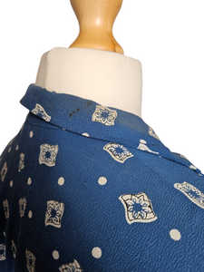 1940s Dark Teal Square and Spot Print Dress