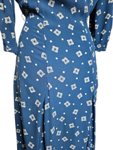 Load image into Gallery viewer, 1940s Dark Teal Square and Spot Print Dress
