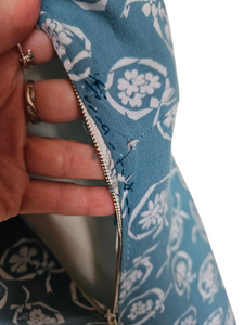 1940s Teal and White Novelty Hat Print Dress