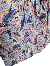 Load image into Gallery viewer, 1940s Blue Pink Leaf/Feather Crepe Dress
