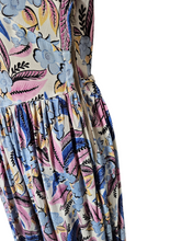 Load image into Gallery viewer, 1940s Blue Pink Leaf/Feather Crepe Dress
