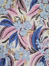 Load image into Gallery viewer, 1940s Blue Pink Leaf/Feather Crepe Dress
