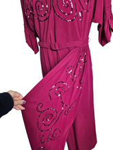 Load image into Gallery viewer, 1940s Rare Raspberry Pink Sequin Sash Long Dress
