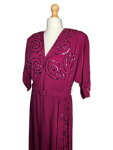 Load image into Gallery viewer, 1940s Rare Raspberry Pink Sequin Sash Long Dress
