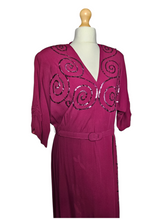 Load image into Gallery viewer, 1940s Rare Raspberry Pink Sequin Sash Long Dress

