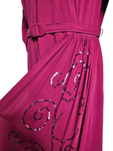 Load image into Gallery viewer, 1940s Rare Raspberry Pink Sequin Sash Long Dress
