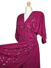 Load image into Gallery viewer, 1940s Rare Raspberry Pink Sequin Sash Long Dress
