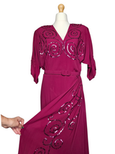 Load image into Gallery viewer, 1940s Rare Raspberry Pink Sequin Sash Long Dress
