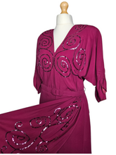 Load image into Gallery viewer, 1940s Rare Raspberry Pink Sequin Sash Long Dress
