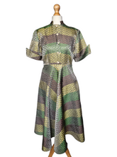 Load image into Gallery viewer, Late 1940s Green, Gold and Taupe Dress
