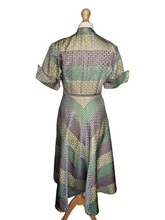 Load image into Gallery viewer, Late 1940s Green, Gold and Taupe Dress
