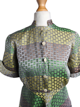 Load image into Gallery viewer, Late 1940s Green, Gold and Taupe Dress
