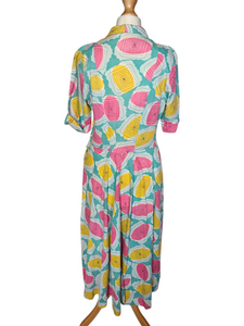 1940s Blue, Pink, Yellow Seersucker Zip Front Dress