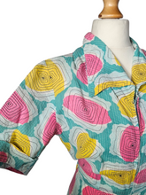 Load image into Gallery viewer, 1940s Blue, Pink, Yellow Seersucker Zip Front Dress
