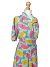 Load image into Gallery viewer, 1940s Blue, Pink, Yellow Seersucker Zip Front Dress
