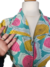 Load image into Gallery viewer, 1940s Blue, Pink, Yellow Seersucker Zip Front Dress
