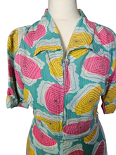 Load image into Gallery viewer, 1940s Blue, Pink, Yellow Seersucker Zip Front Dress

