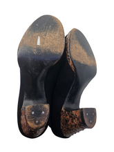 Load image into Gallery viewer, 1940s Black Suede and Brown Snakeskin Platform Court Shoes
