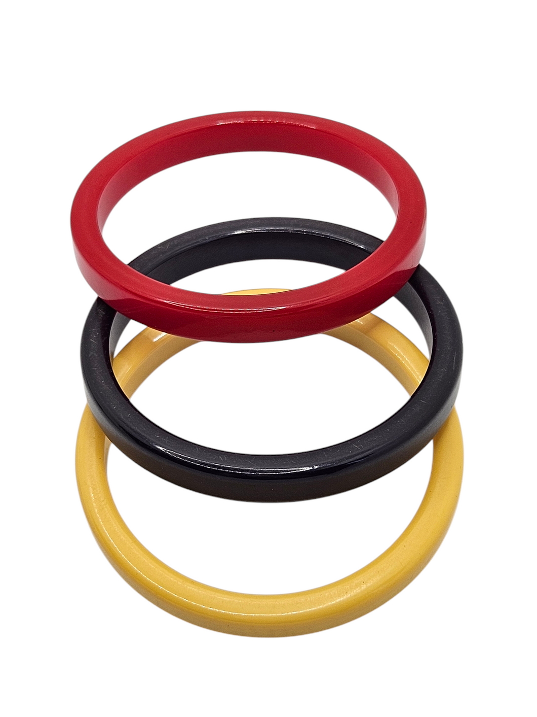 1940s Red, Yellow and Black Bakelite Bangle Set