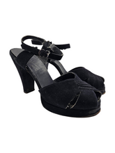Load image into Gallery viewer, 1940s Black Suede Platform Heel Sandals
